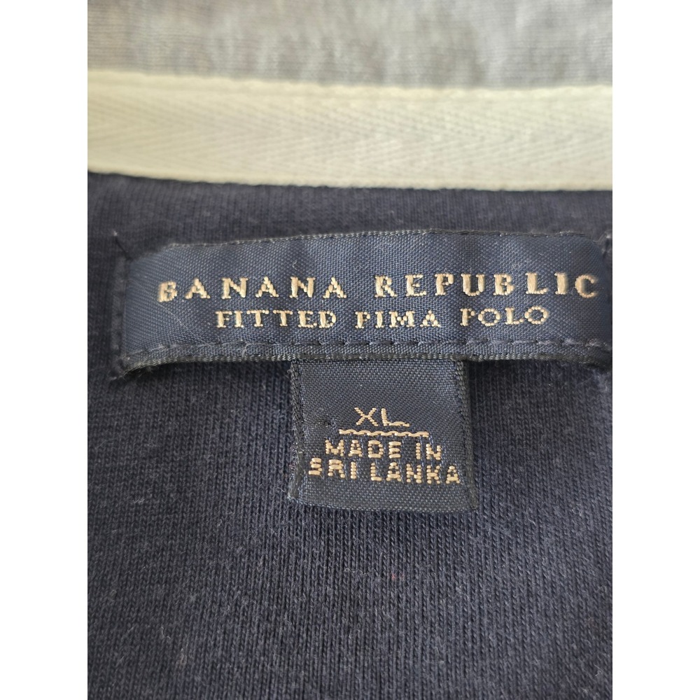 Banana Republic Fitted Pima Cotton Polo Chest Stripe XL Navy Blue Casual Preppy - Picture 5 of 8